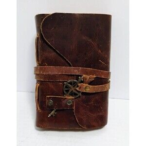 LEATHERBOUND D&D FANTASY RPG WRITING JOURNAL W AGED STYLE PAPER & KEY READ!!!!